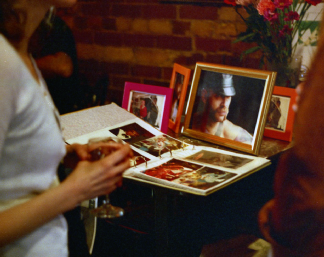 Torvald's photo albums at memorial gathering (photo: Dharm Makwana)